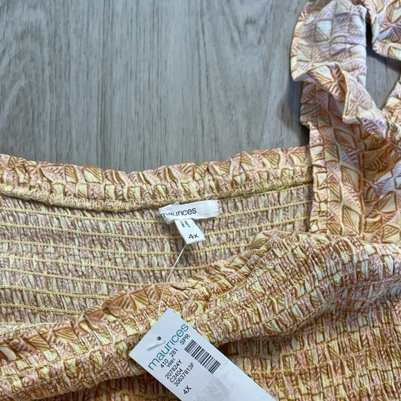 Maurices Plus Size 4X Smocked Ruffle Strap Floral Yellow Tiered Dress Lined New - Picture 5 of 6